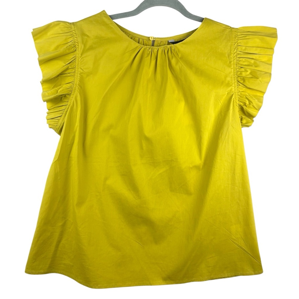 NWT Strut & Bolt- Flutter Ruffle Sleeve Poplin Top Lime Green Large Cottagecore - Picture 1 of 9
